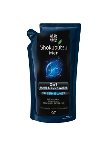 SHOKUBUTSU MEN 2-IN-1 HAIR & BODY WASH FRESH BLAST REFILL 550ML
