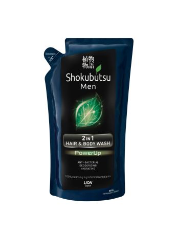 SHOKUBUTSU MEN 2-IN-1 HAIR & BODY WASH POWERUP REFILL 550ML